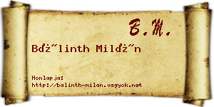 Bálinth Milán névjegykártya